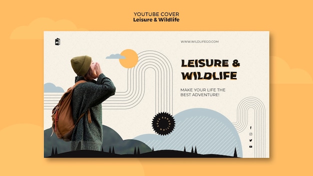 Modello di copertina di youtube per il tempo libero e la fauna selvatica