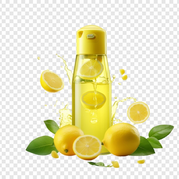 Бесплатный PSD Бутылочка с лимонным соком, изолированная на прозрачном фоне