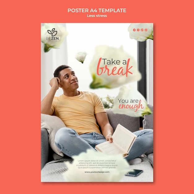 Free PSD less stress poster design template