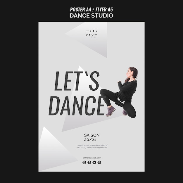 Free PSD let's dance studio dance poster template