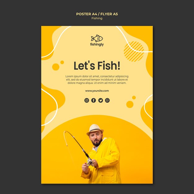 let's fish man in yellow coat poster
