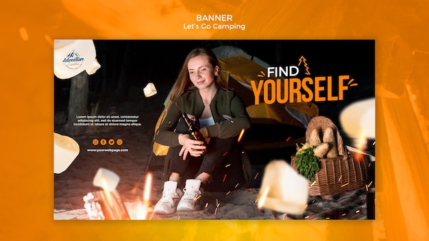 Free PSD let's go camping banner template with photo