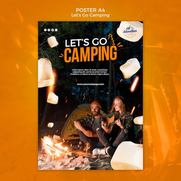 Let's go camping poster template