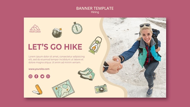 Let's go hiking banner template