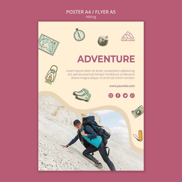 Free PSD let's go hiking flyer template