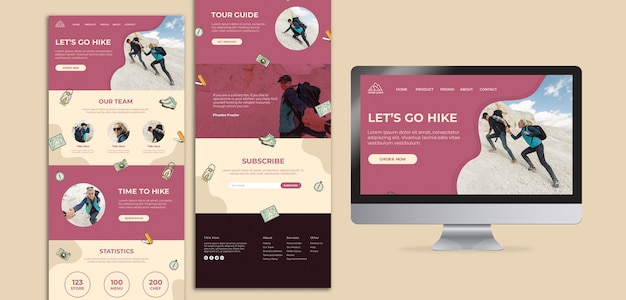 Free PSD let's go hiking landing page and screen