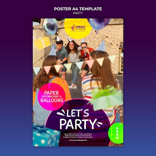 Free PSD let's party poster template