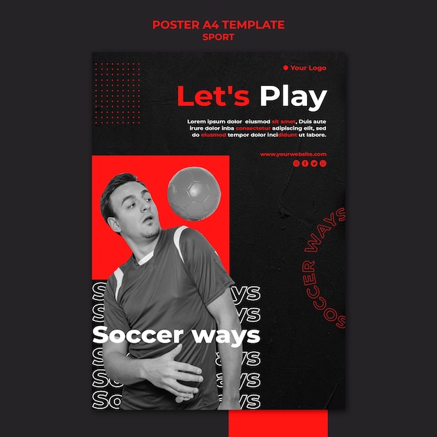 PSD gratuito giochiamo al modello di poster di calcio