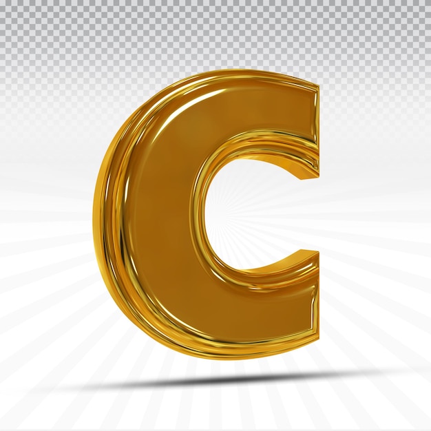 편지 C 3d 스타일 색상 황금 프리미엄 PSD 파일