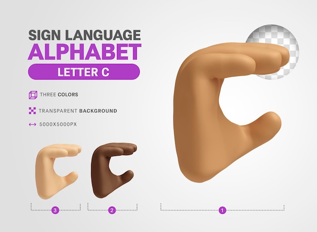 미국 언어 기호 알파벳 3d 렌더링 만화에서 문자 c