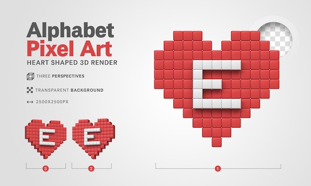 Free PSD letter e alphabet pixel art 3d render transparent background
