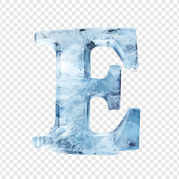 Бесплатный PSD Буква e с ледяными элементами лед из льда 3d изолирован на прозрачном фоне