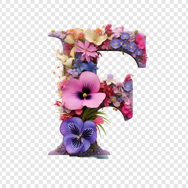 PSD gratuito lettera f con elementi floreali fiore fatto di fiore 3d isolato su sfondo trasparente