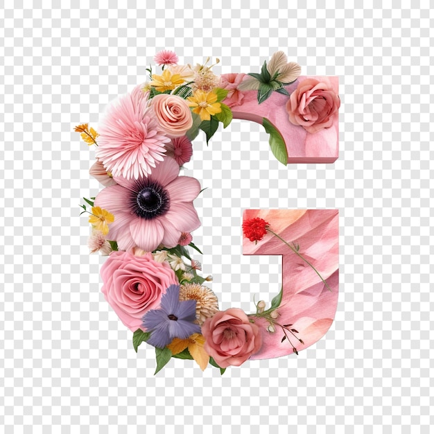 Free PSD letter g with flower elements flower made of flower 3d isolated on transparent background