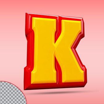 Letter k 3d 스타일 색상 빨간색과 금색