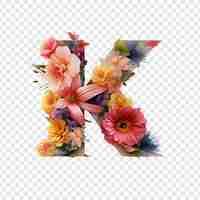 Free PSD letter k with flower elements flower made of flower 3d isolated on transparent background