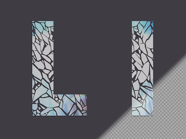 無料PSD ガラスの破片で作られた大文字と小文字のlの文字