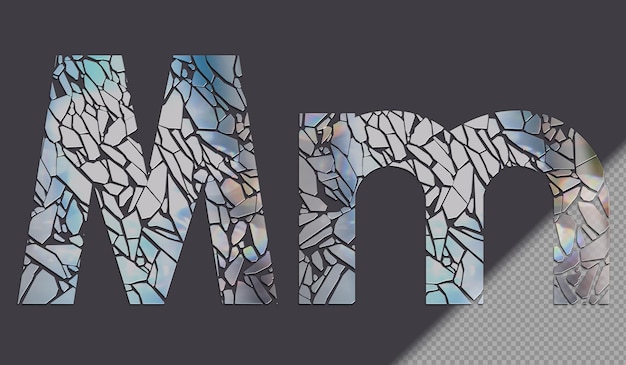 Free PSD letter m in upper and lower case made of glass shards