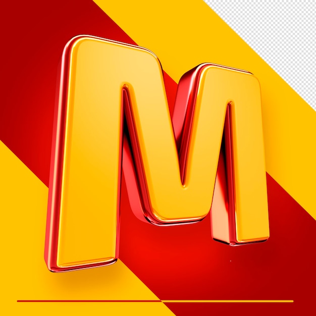 A letter m with a red and yellow background.