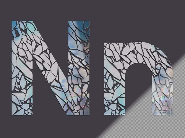 ガラスの破片で作られた大文字と小文字のNの文字