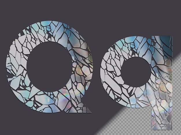 Free PSD letter q in upper and lower case made of glass shards