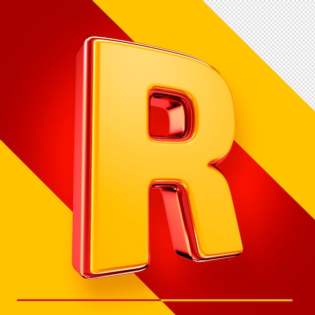 A letter r with a red and yellow background.