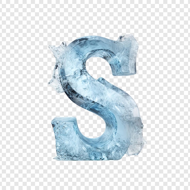 Letter s with ice elements ice made of ice 3d isolated on transparent background