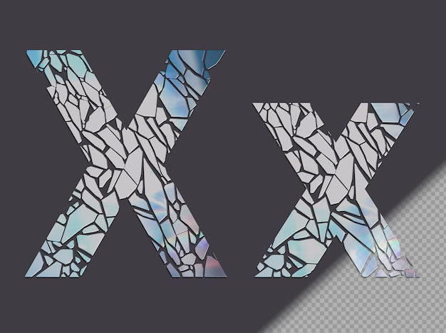 Letter x in upper and lower case made of glass shards