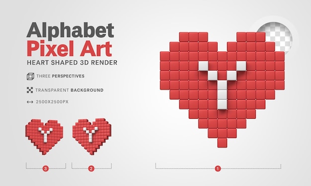 La lettera y alfabeto pixel art 3d rende lo sfondo trasparente