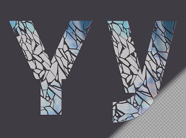 Letter y in upper and lower case made of glass shards