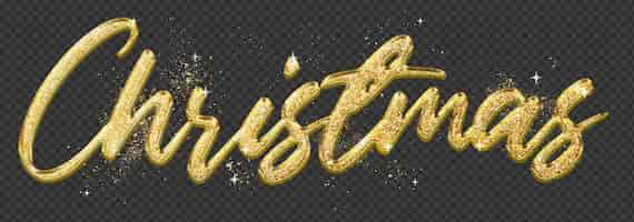 PSD gratuito lettere con parola natalizia dorata con luccichio su uno sfondo trasparente