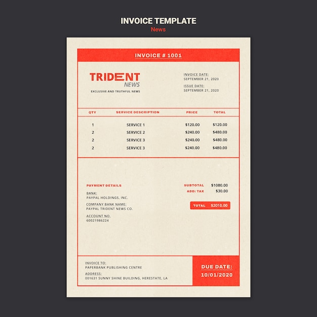 Letterpress inspired invoice design template