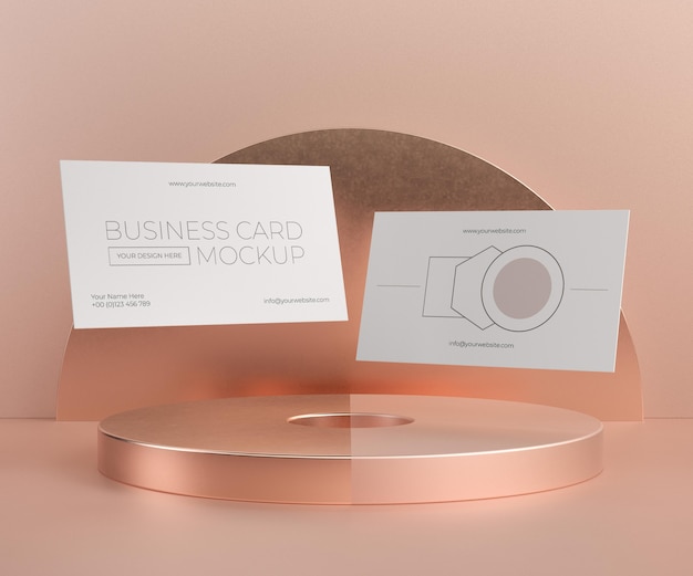 Levitating metallic copper business card mock-up