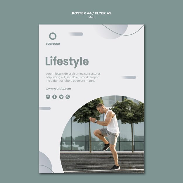 Lifestyle and man being sporty poster template