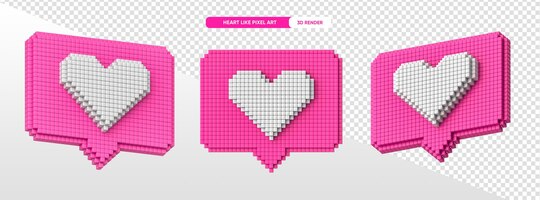 like social media pink instagram heart in pixel art 3d render transparent background