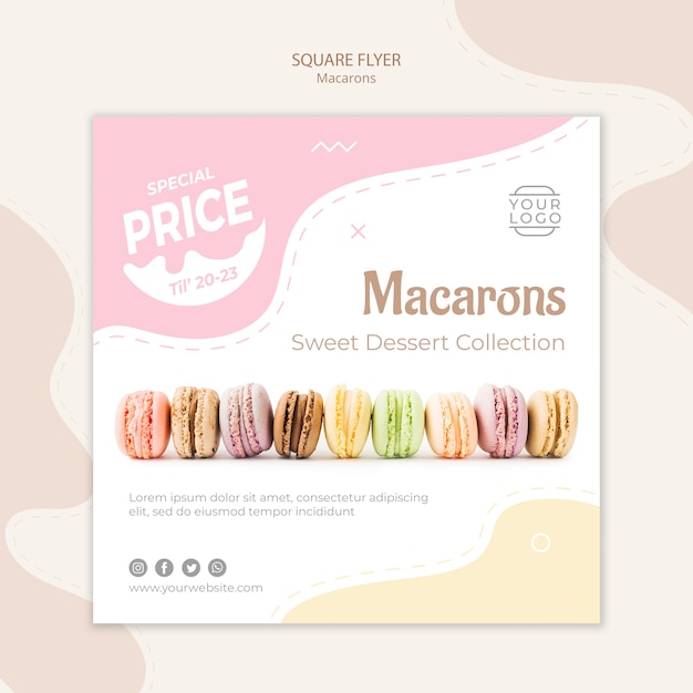 Free PSD line of macarons square flyer template