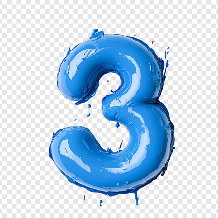 無料PSD 液体番号3 活気のある青い数字