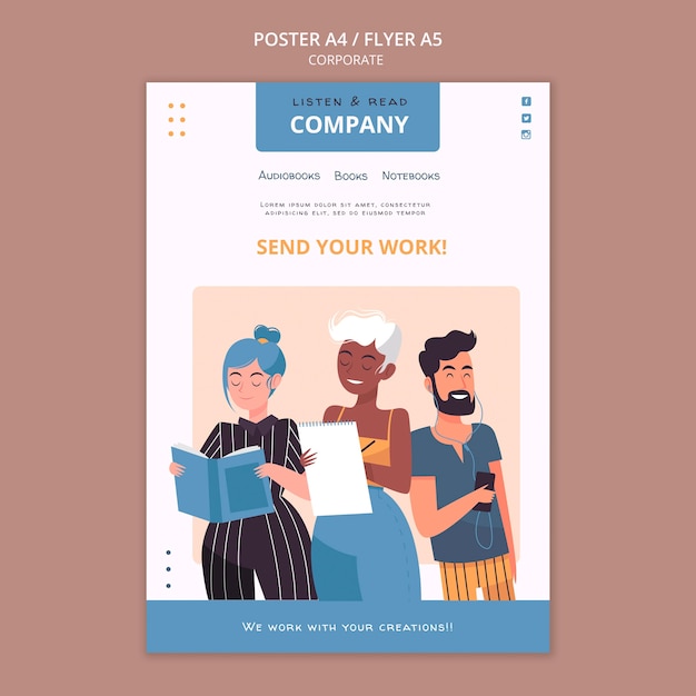 Free PSD listen and read corporate poster template