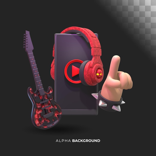 Listen to rock music. 3d illustration