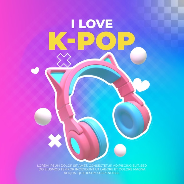 Listening to k-pop music. 3d illustration