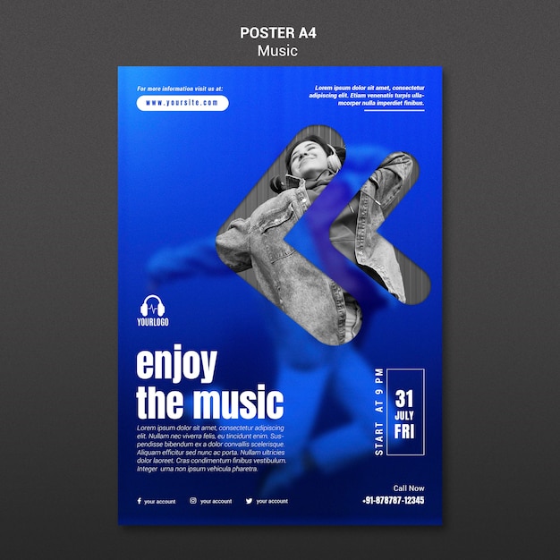 PSD gratuito ascolto di musica poster modello