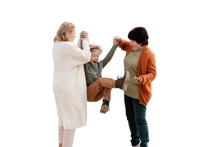 Free PSD little boy spending time outdoors with his grandmothers