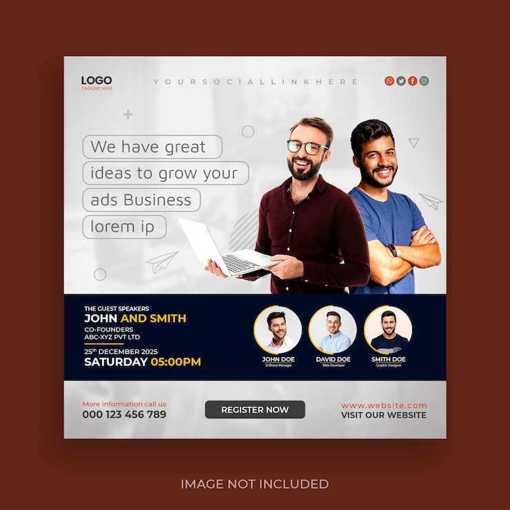 Free PSD live business session social media post template with multiple speakers