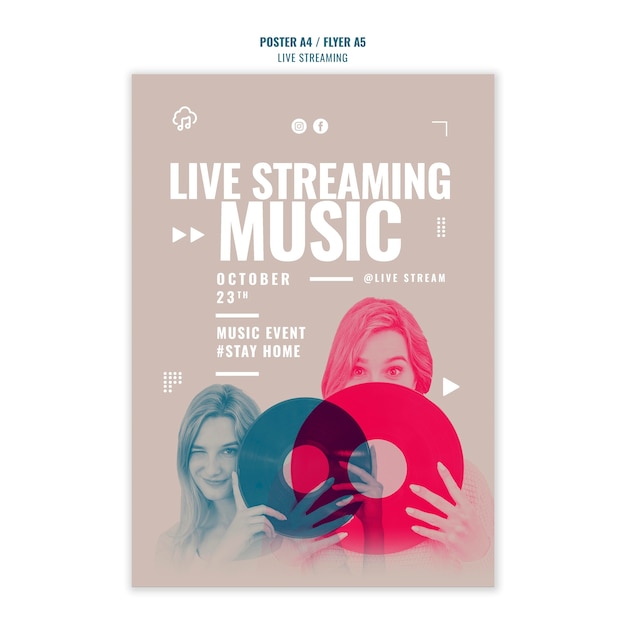 PSD gratuito stile del modello di poster in streaming di musica dal vivo
