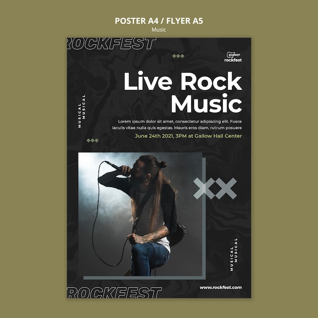 PSD gratuito modello di volantino di musica rock dal vivo