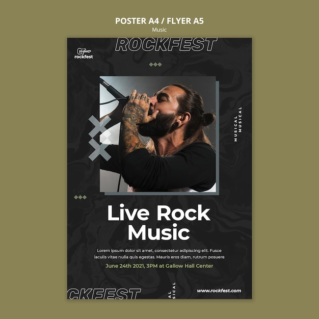 PSD gratuito modello di poster di musica rock dal vivo