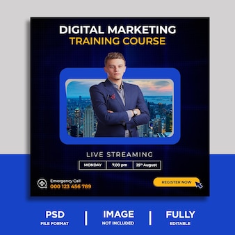 라이브 스트리밍 디지털 마케팅 교육 과정 인스타그램 또는 소셜 미디어 포스트 디자인