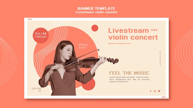 Livestream modello di banner concerto di violino