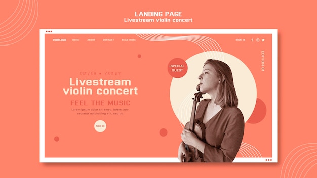 Free PSD livestream violin concert web template