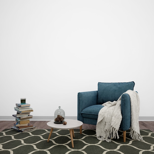 Living room decorated with armchair and books